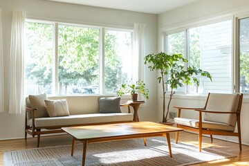 A modern Scandinavian interior photo of a residential living room. Generative AI
