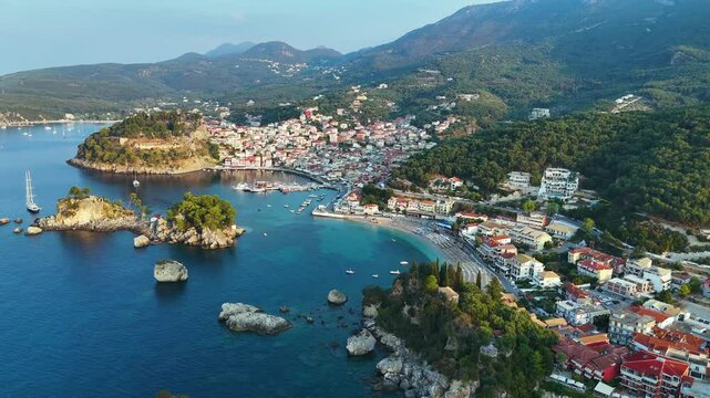 Aerial view of Parga, in the region of Preveza in Epirus, Greece