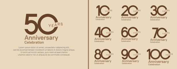 anniversary logotype set. vector design brown color for celebration event