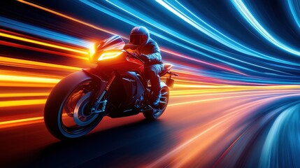 Dynamic Motorcycle in Motion with Light Trails