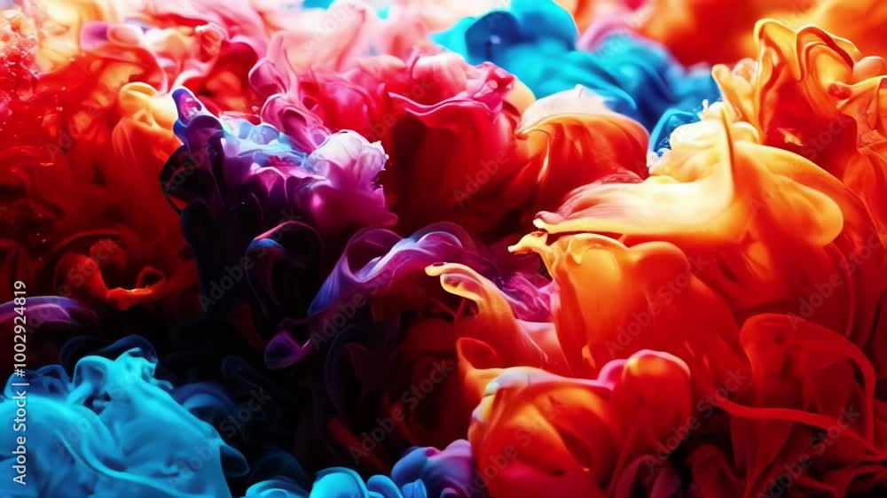 Poster close-up of abstract swirling ink patterns in water, vibrant and colorful.. ai generation