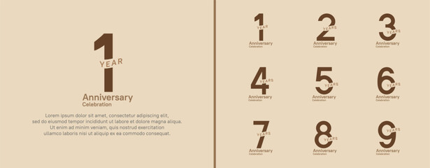 anniversary logotype set. vector design brown color for celebration event