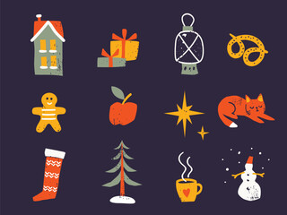 Christmas collection. Cute objects and characters. Design elements. Winter elements.