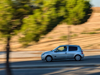 Fototapeta premium car, day, vehicle, transport, passenger, panning, blurry backgro