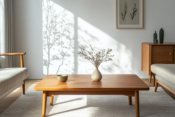 Fototapeta premium A modern Scandinavian interior photo of a residential living room. Generative AI 