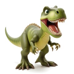 Obraz premium A toy dinosaur with large teeth and an open mouth, standing on a white background