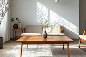 A modern Scandinavian interior photo of a residential living room. Generative AI
