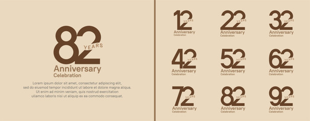 anniversary logotype set. vector design brown color for celebration event