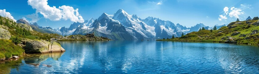 Obraz premium Mountain Lake Reflection, Mont Blanc, French Alps, Scenic Landscape, Lake, Mountains, Nature