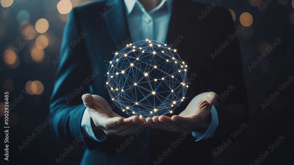 Sticker Businessperson Holding Digital Network Sphere