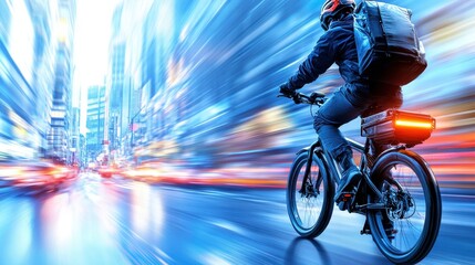 Fototapeta premium Dynamic Delivery Rider in Urban Environment