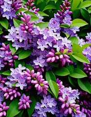 Purple lilac bush close up