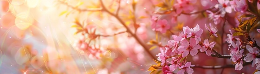 Fototapeta premium Sunlit Pink Blossoms, Springtime, Cherry Blossoms, Floral Photography, Nature