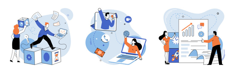 Work together vector illustration. The teams unity and fellowship contribute to their overall success Collaboration within community fosters development and growth Team spirit and cooperation create