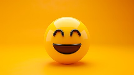 An isolated modern designed joking emoji logo over a yellow backdrop