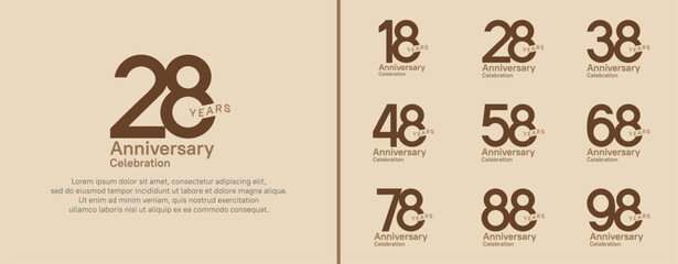 anniversary logotype set. vector design brown color for celebration event