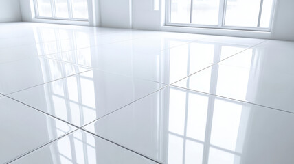 White tile floor background in perspective view