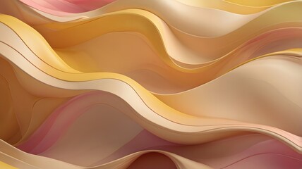 Pink beige yellow 3d smooth wavy layers abstract background, textured wallpaper