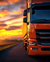 Cargo Truck at Sunset Over Scenic Road