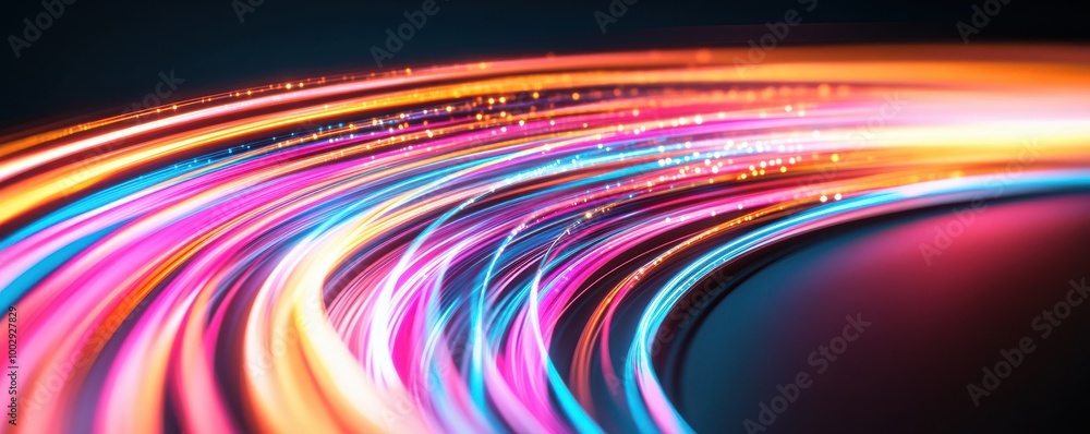 Poster vibrant light trails in dynamic motion create an energetic atmosphere, perfect for background or des