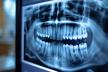 Teeth x-ray on the screen in a dental clinic.