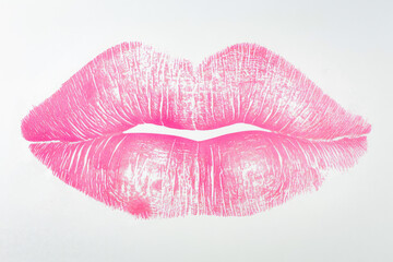 Pink kiss lips imprint on white background stylization. Print or custom design cosmetic or makeup products on mockup.