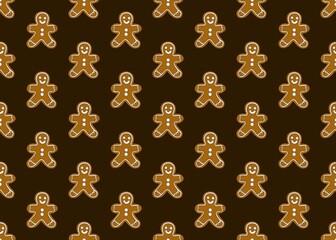 Gingerbread man set. Set with cookies. Seamless pattern with gingerbread cookies. New Year's pattern with cookies in the form of little men on a brown background. Christmas mood.