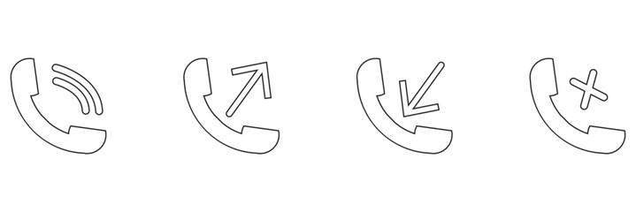 Phone call icon set, Telephone call sign, Contact us. Ringing phone simple icon set. Smartphone ringing.