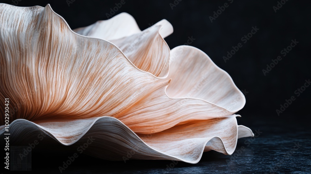 Poster an artistic and delicate rendering of a seashell, showing its flowing, wave-like forms and graceful 