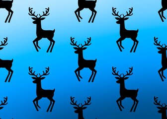 Set of deer. Seamless pattern with deer. New Year's pattern with black deer on a blue background. Christmas mood.
