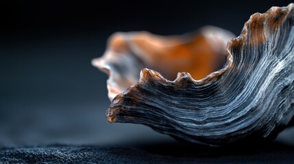 An up-close, detailed view of a beautifully textured seashell highlighting its intricate patterns and natural colors against a soft-focus background.