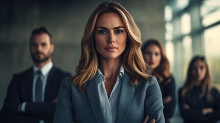 Obraz premium Confident Businesswoman with Professional Team Background
