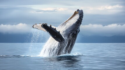 Fototapeta premium Humpback Whale Breaching the Ocean Surface with Powerful Splash