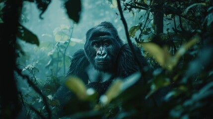 Obraz premium Captivating Gorilla Portrait in Verdant Jungle Setting