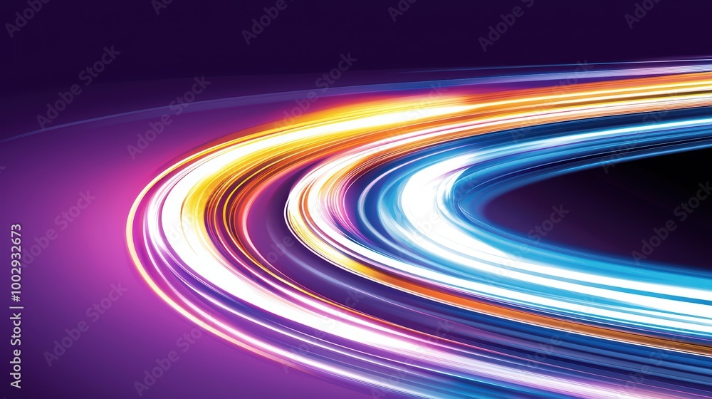 Poster abstract light trails with vibrant colors on a dark background, creating a sense of movement and ene