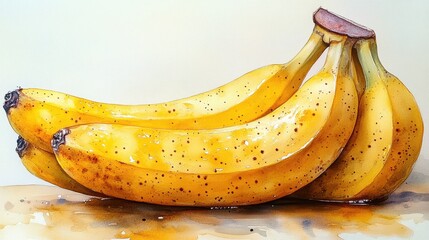 A bunch of ripe yellow bananas with brown speckles resting on a light-colored surface.