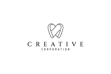 Abstract Tooth logo in minimalist line art design style