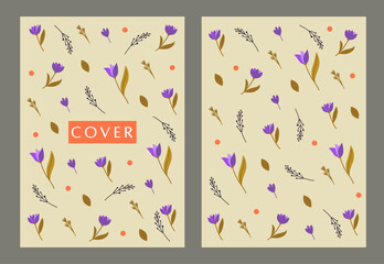 Cover with flowers and leaves in vector, flat style.