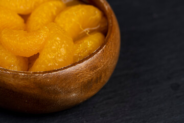 peeled orange tangerines marinated in sugar syrup