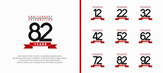 anniversary logo set. vector design with black color and red ribbon can be use for celebration