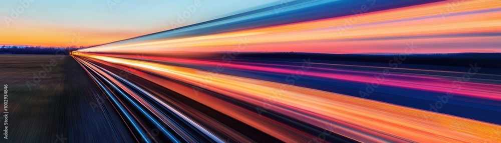 Poster dynamic light trails captured at dusk, showcasing vibrant colors and motion in a captivating landsca