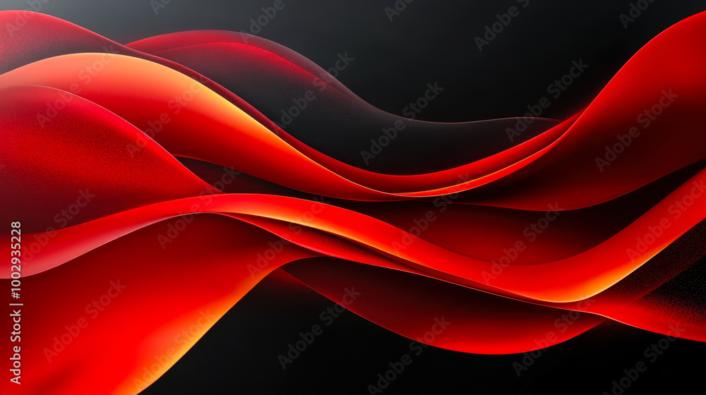 Poster abstract red and black wave design with smooth curves and gradient motion for modern and minimalist 
