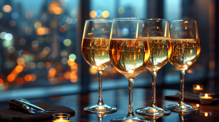 Champagne of Celebration: Elegant and charming flutes are filled with enticing champagne, fully symbolizing the joy of celebrating the New Year 2025.