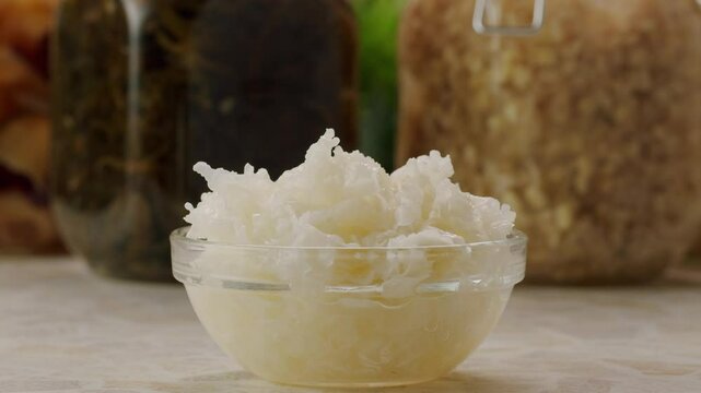 Tremella fermented salted Jamur salju or snow fungus, white colored fungi for food and medicine, popular in China and also Chinese cuisine. 