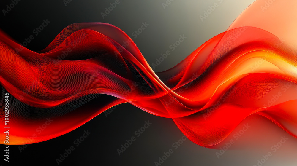 Poster dynamic abstract red and black wave design with smooth curves and soft shadows on modern gradient ba