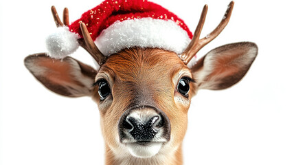 Cute Christmas Reindeer Isolated on White Backdrop