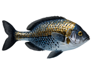 Colorful very detailed fish , minimalism , grey, black , petrol white and a little bit glitter gold and silver. Isolated from the background