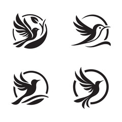 Bird Logo Icon Set - Silhouette Vector Clip Art on White Background