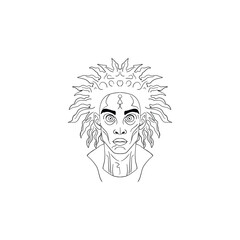 African Halloween gothic psychologic face line art illustration