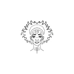 African Halloween gothic psychologic face line art illustration